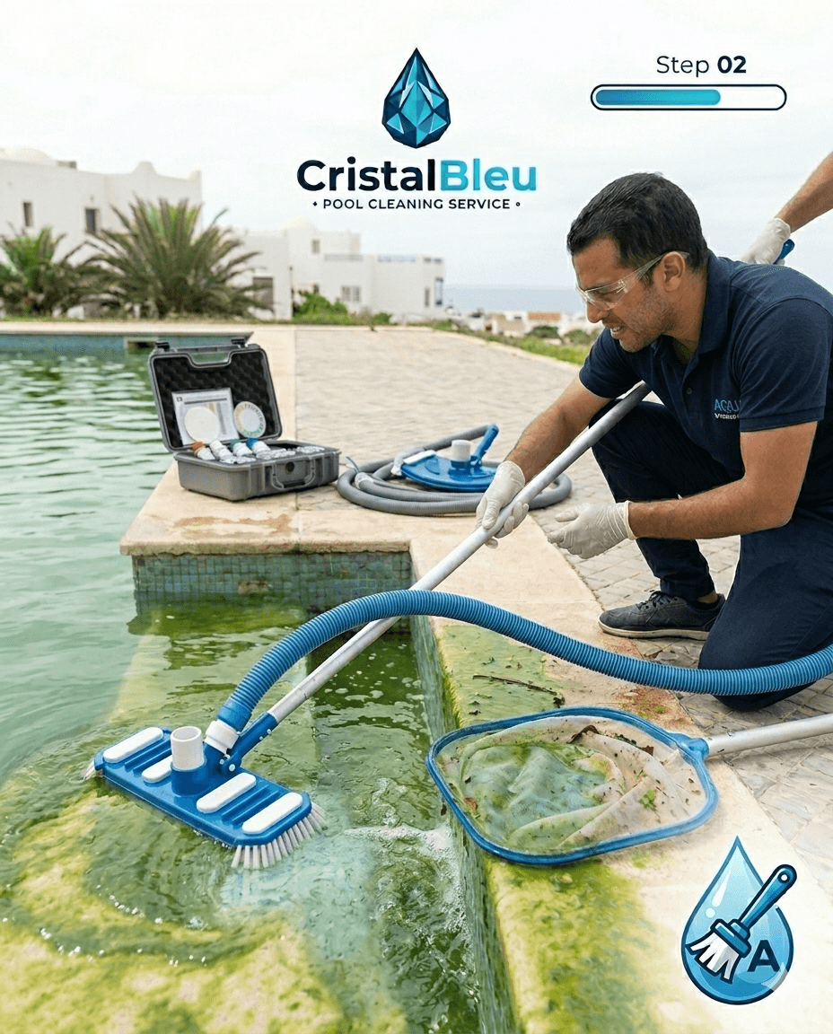 Aspirateur de fond en action dans une piscine propre