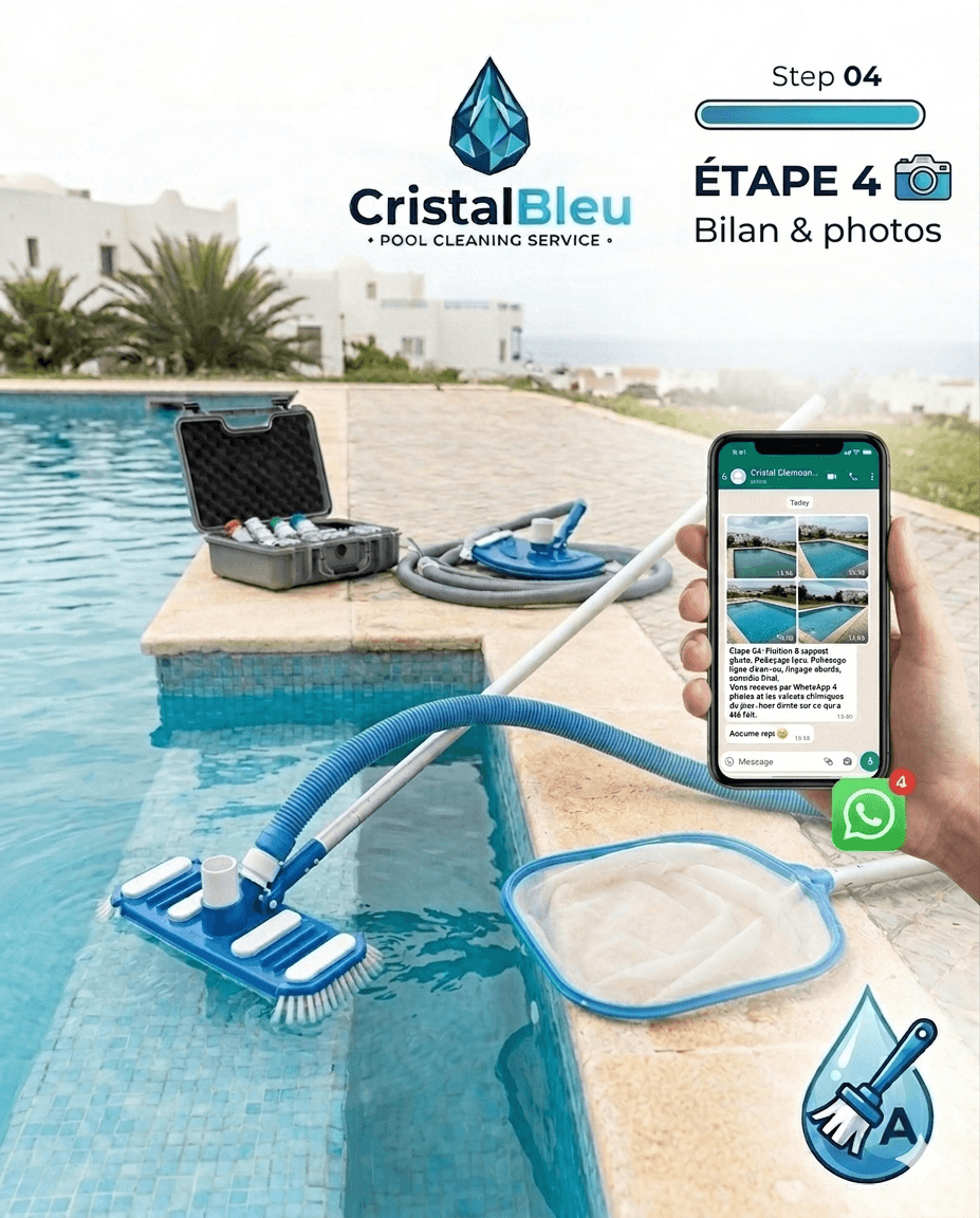 Ligne d'eau polie et rapport WhatsApp envoyé au client
